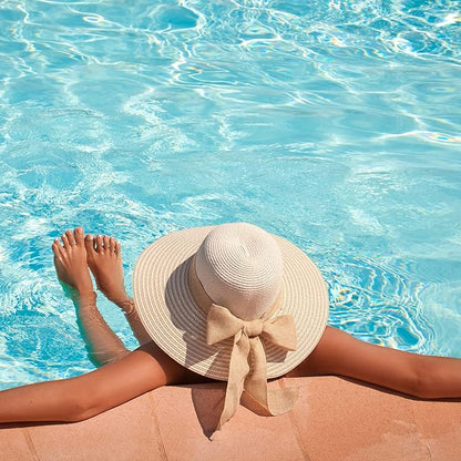 DRESHOW Beach Hats for Women Big Straw Wide Brim Summer Hat Floppy Foldable Roll up Cap Sun Hat UPF 50+