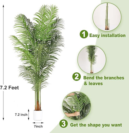 Artificial Palm Tree 7.2Ft Tall Large Fake Plant Indoor Decorative Faux Silk Green Potted Plants for Office Living Room Outdoor Home Decor (2 Pack)