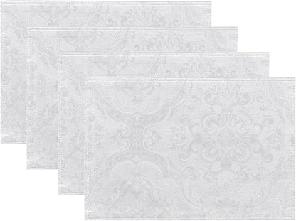 Elrene Home Fashions Caiden Elegance Damask Waterproof, Stain & Wrinkle Resistant Fabric Placemats (Set of 4), 13" x 19", White