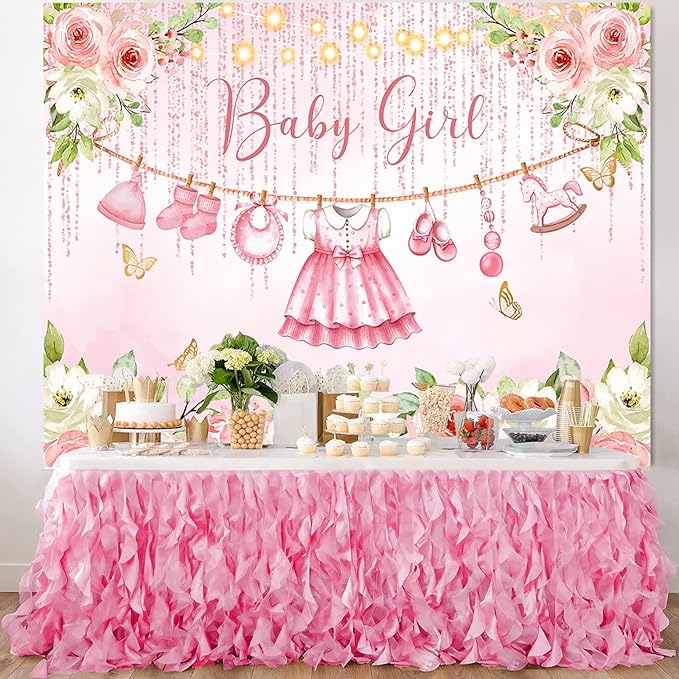 Pink Floral Baby Girl Baby Shower Backdrop Party Decorations,Rose Gold Flower Its a Girl Banner Backdrops Photography Background for Baby Shower Newborn Party Supplies Photo Booth Props 7x5ft