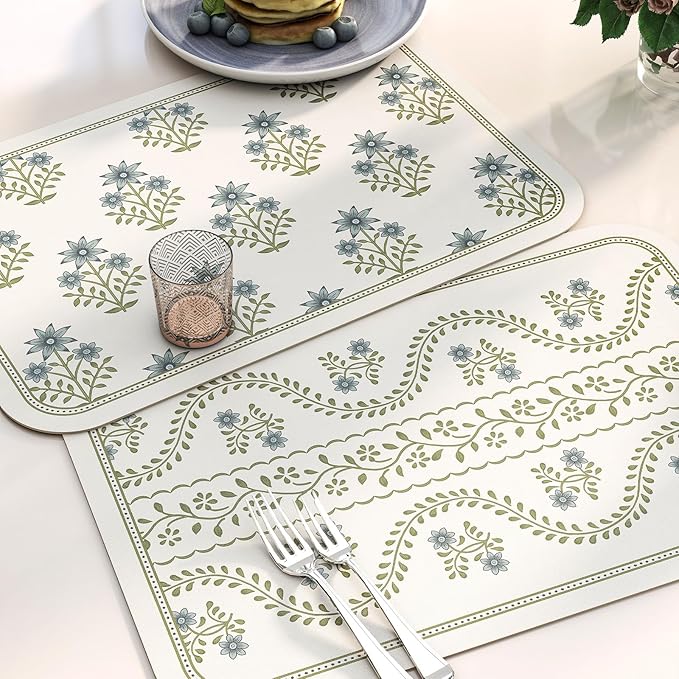 ISAENNE Rectangular Placemats Set of 6,Floral PVC Placemats, Waterproof and Heat-Resistant Place Mats,Decoration for Kitchen, Dining, Parties, Holiday,12"*17"