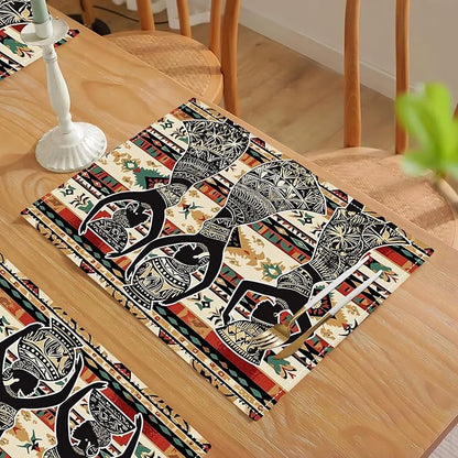 Southwestern Placemats Set of 6, African Woman Place Mats, Rustic Dancing Women with Pot on The Head Dining Table Mats, Washable Placemats for Kitchen Dining Room 18L'' × 12W''