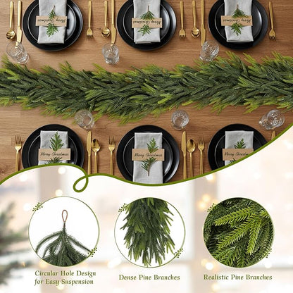 N&T NIETING 9FT Christmas Norfolk Pine Garland Real Touch Pine Artificial Garlands Faux Greenery Garland Winter Christmas Garland for Table Mantle Fireplace Indoor Outdoor Xmas Decorations (6 Pcs)