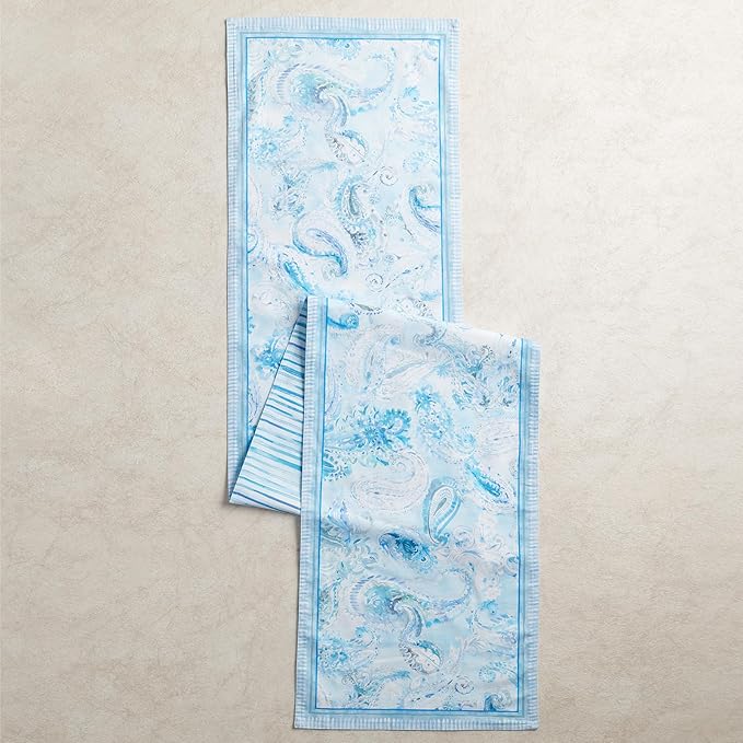 Maison d' Hermine Tablerunner 100% Combed Cotton Premium 14.50 Inch x 108 Inch Decorative Table Runner Table Runners, Dining, Buffet Party & Wedding, Paisley Blues (Double Layer)