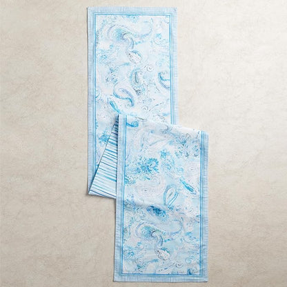 Maison d' Hermine Table Runners 100% Combed Cotton 14.50 Inch x 72 Inch Premium Tablerunner, Decorative Table Runner, Buffet Parties & Camping, Paisley Blues (Double Layer)