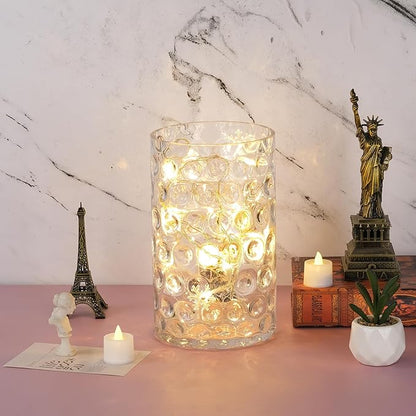 6" Wide 10" High Decorative Glass Cylinder Vase with Dimpled Circle Pattern, 8 Inch Tall, Clear (1, 6"x10")