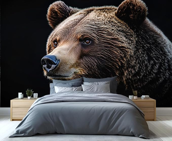 Brown Bear Wall Mural, Bear 3D Wall Murals, Wild Animal Wallpaper Mural, for Living Room Bedroom Large Wallpaper Indoor Decor 157.5" W x110.3 H