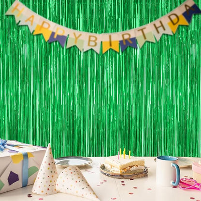 4 Pack Green Streamers, 3.28 FT x 7.05 FT Birthday Tinsel Backdrop, Metallic Foil Fringe Curtains Photo Booth Backdrop, Green Jungle Theme Decorations Birthday Decor