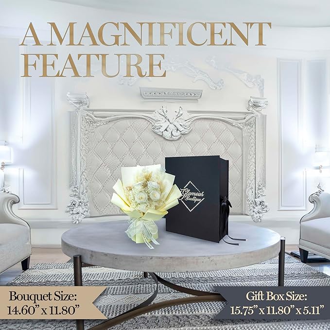 GLAMOUR BOUTIQUE Preserved Flowers Bouquet - Flowers Forever in a Box with Hydrangeas & More, Gift Ready for Anniversary, Birthday, Mother's Day, Long-Lasting 1-3 Years - White