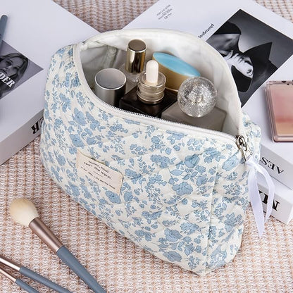 2PC Makeup Bag Set, Cute Cosmetic Bag for Women Girls, Floral Coquette Aesthetic Toiletry Bag, Travel Make Up Organizer Bag (South Twigs Flower)