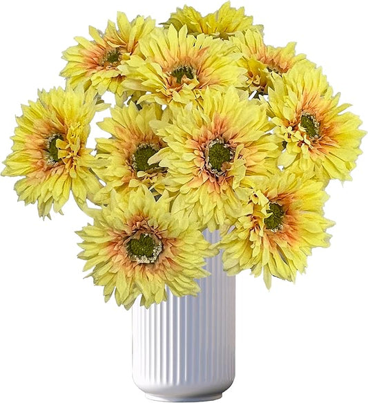 17.5'' Faux Gerbera Daisy Artificial Flowers,10 Pcs Silk Fake Daisies Flowers for Home Kitchen Living Room Bathroom Décor (10, Yellow)