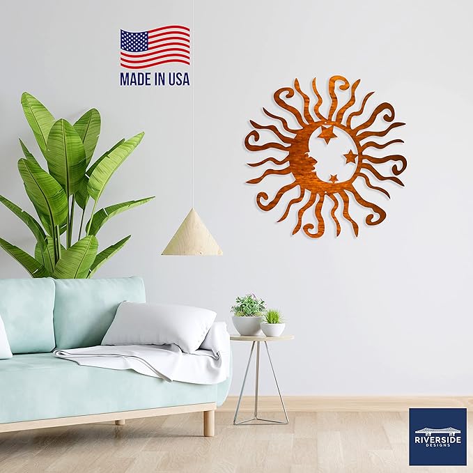 Riverside Designs Wacky Solar Moon Metal Wall Art Steel Outdoor Decor | Heavy-Duty and Waterproof | Made in USA (Copper, 30L x 30W)