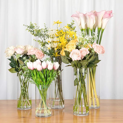 WGV Cylinder Vase Bulk, Diameter 5", Height 14", Clear Glass Floral Planter Container, Tall Centerpiece Arrangement for Wedding Party Event Home Office Decor, 12 Pieces