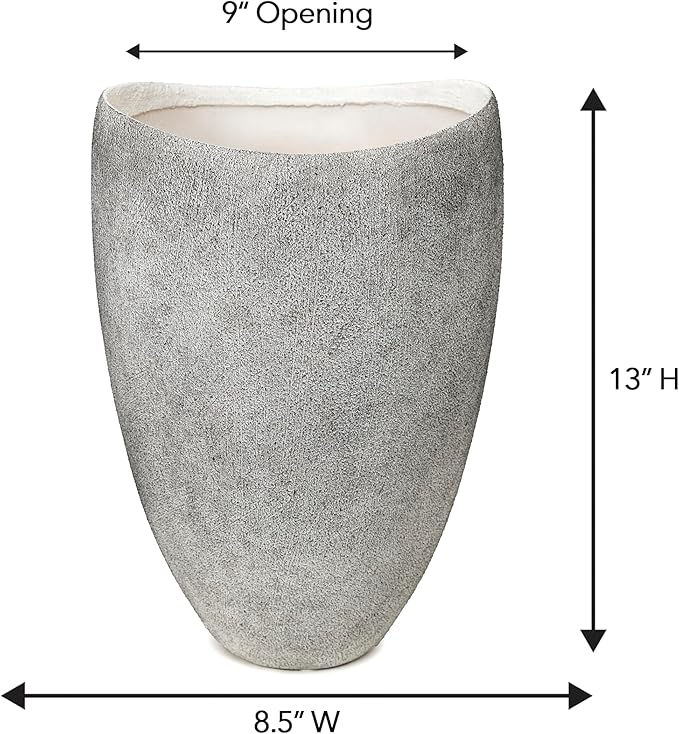 Tall Grey Stone Vase-Premium Ceramic-Rustic Concrete Effect-Organic Shaped Large Floor Standing Flower Container-Fade-Resistant Durable Pottery-Natural Speckled Finish-Home Decor [8.5'' W x 13'' H]