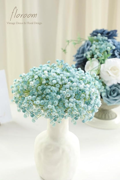 Floroom 18pcs Artificial Babys Breath Gypsophila Greenery Sprays, Real Touch Dusty Blue Fake Flowers for Wedding Bouquets Centerpieces Floral Arrangements and Decorations