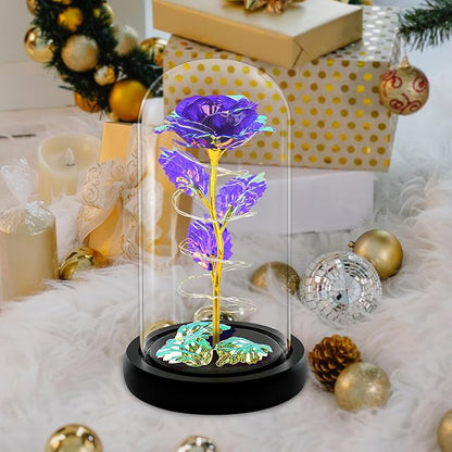 Childom Christmas Rose Gifts for Women,Birthday Gifts for Women Mom Christmas,Flowers for Delivery Prime,Purple Light Up Rose in A Glass Dome,Anniversary Rose Gift for Her Grandma Valentines Day