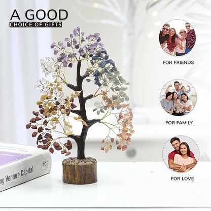 YATHABI 7 Chakra Tree of Life Decor - Crystal Tree - Feng Shui Decor - Crystal Bonsai Tree - Gem Tree - Gemstone and Crystals - Spiritual Tree - Chakra Stones - Crystal Gifts - Birthday Gift for Women