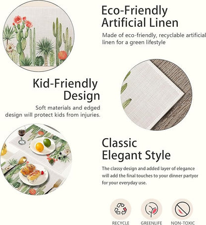 Placemats,Cactus Succulent Greenery Flower Placemats 12x18 Inch Waterproof Non-Slip Washable Table Mats for Kitchen Dining Party Table Decor,Set of 6