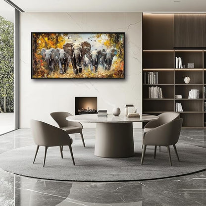 Extra Large Elephant Framed Wall Art for Living Room,Oversized Elephants Wild Animal Pictures Wall Decor,Forest Landscape Canvas Print Painting Modern Artwork Bedroom Office Bathroom 60L x 30W