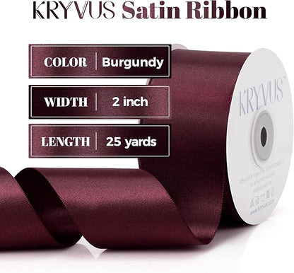 Burgundy Satin Ribbon, Double Faced 2 Inch X 25 Yards Burgundy Ribbon, Premium Satin Ribbon for Gift Wrapping, Crafts, Hair Bow Making, Sewing, Flower Bouquet, Wedding Party Decor