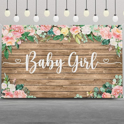 Ecomore Baby Shower Decorations for Girl - 249 PCS Baby Girl Gender Reveal Party Supplies & Disposable Dinnerware Set (25 Guest) with Pink Rose Gold Floral Paper Plates Backdrop Tablecloth Balloon Kit