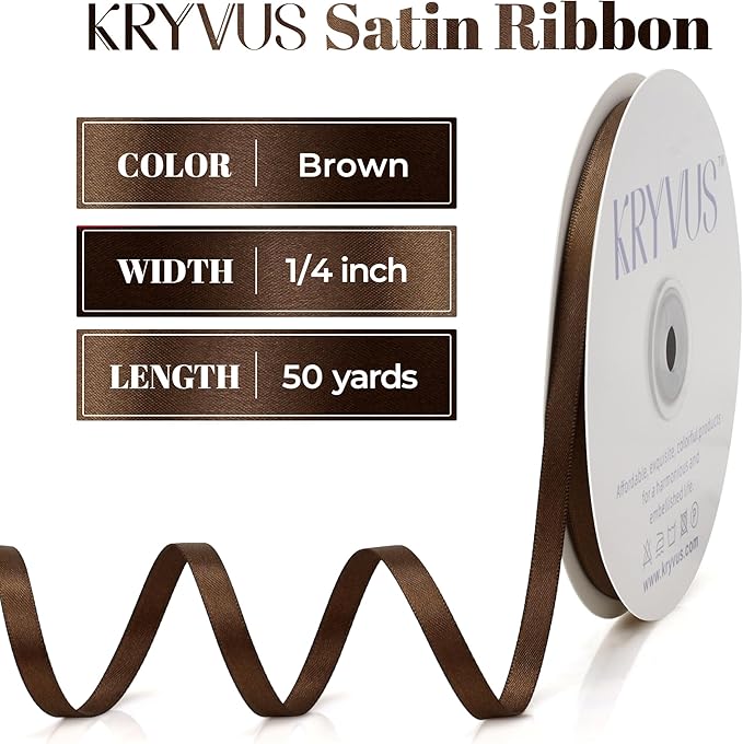 Brown Satin Ribbon, Double Faced 1/4 Inch X 50 Yards Brown Ribbon, Premium Satin Ribbon for Gift Wrapping, Crafts, Hair Bow Making, Sewing, Flower Bouquet, Wedding Party Decor