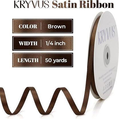 Brown Satin Ribbon, Double Faced 1/4 Inch X 50 Yards Brown Ribbon, Premium Satin Ribbon for Gift Wrapping, Crafts, Hair Bow Making, Sewing, Flower Bouquet, Wedding Party Decor