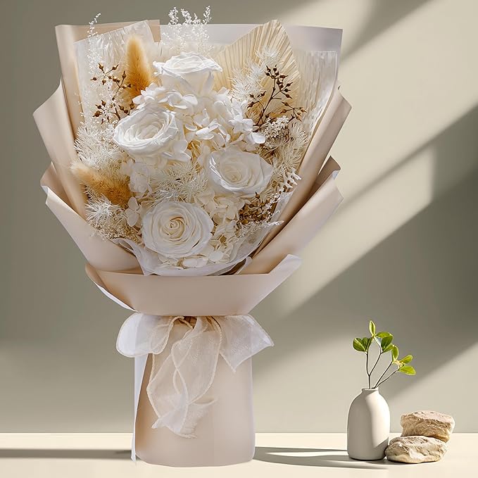 Flowers Gifts for Mom, Flower for Delivery, Preserved Roses Bouquets, Birthday Gifts for Women, Mothers Day Flowers for Wife (White)
