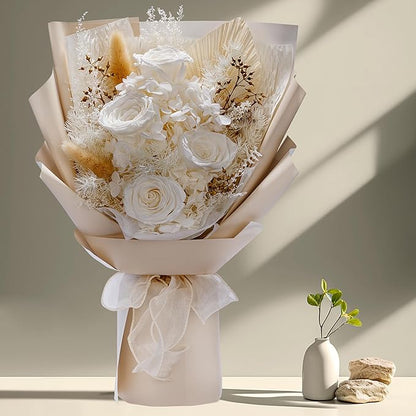 Flowers Gifts for Mom, Flower for Delivery, Preserved Roses Bouquets, Birthday Gifts for Women, Mothers Day Flowers for Wife (White)