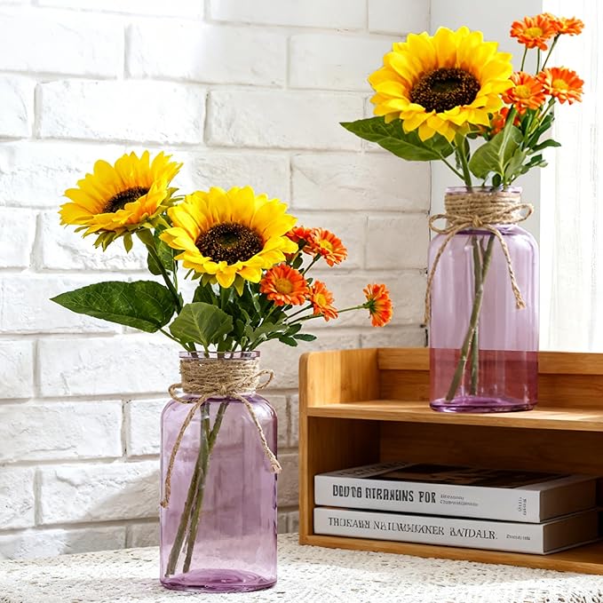 Vintage Glass Flower Vase，12 Pack Farmhouse Purple Glass Centerpiece Vases Mason Jars for Weddings, Parties & Home Decor Bulk (12, Purple)