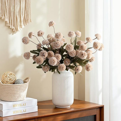 HyeFlora Fake Kiku Flowers,Faux Silk Pompon Mums 40heads Artificial Flowers,Chrysanthemum Stems Floral Arrangement Dried Flowers Vintage Decorative Indoor Home Vase Decor Beige
