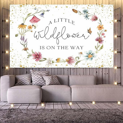 Wildflower Baby Shower Backdrop for Girl Watercolor Wild Floral Butterfly Photography Background Garden Wildflower Baby Shower Cake Table Banner Photoshoot Props (6x3.6ft)