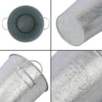 4 Packs 12 Inch Galvanized Metal Vases with Handles, Rustic Flower Buckets for Cut Flowers, Country Wedding, Table Centerpiece Decorations