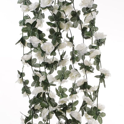 10 Pcs 82FT Flower Garland, Artificial Rose Garland Flowers Plants Fake Flower Hanging Rose Ivy, Birthday Party Valentine's Day Wedding Wall Arch Decor（White）