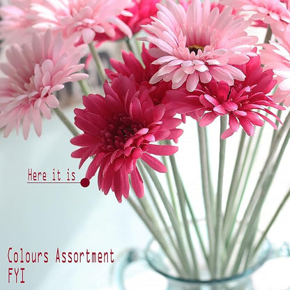 12pcs Artificial Gerbera Daisies,22 Inch Long Stem Silk Daisy Flowers,Realistic Artificial Flower Mums for Home Décor Centerpiece Wreath Supplies Wedding Bouquet,Dark Pink