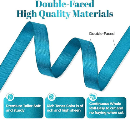 Turquoise Blue Satin Ribbon, Double Faced 1/2 Inch X 50 Yards Turquoise Ribbon, Premium Satin Ribbon for Gift Wrapping, Crafts, Hair Bow Making, Sewing, Flower Bouquet, Wedding Party Decor