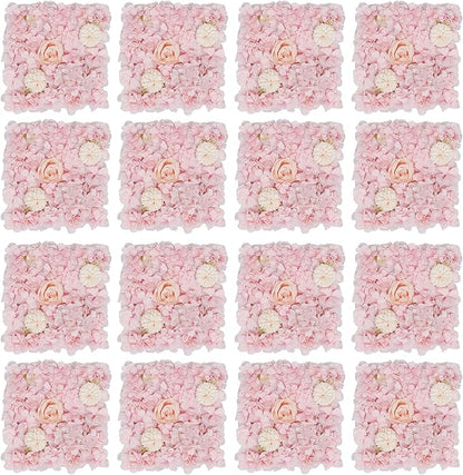 16Pcs Artificial Flower Wall Panel 3D Floral Backdrop Walls13.7 X 13.7" Light Pink Flower Wall Decor Panel Flower Backdrop for Party Home Background Decor