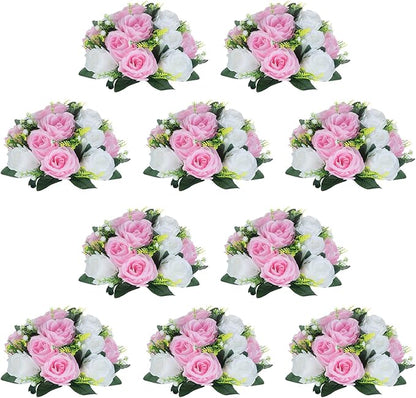 NUPTIO Flower Centerpieces for Wedding Tables: 10 Pcs Pink & White Artificial Flower Ball Arrangement for Weddings Party - Fake Floral Rose for Birthday Bridal Shower Decorations