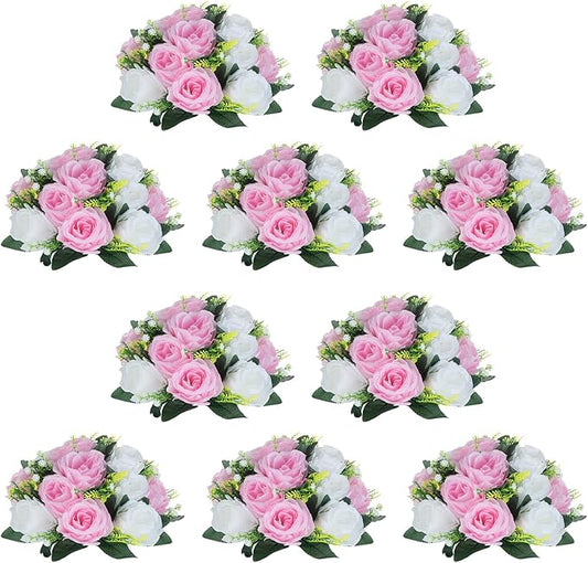 NUPTIO Flower Centerpieces for Wedding Tables: 10 Pcs Pink & White Artificial Flower Ball Arrangement for Weddings Party - Fake Floral Rose for Birthday Bridal Shower Decorations