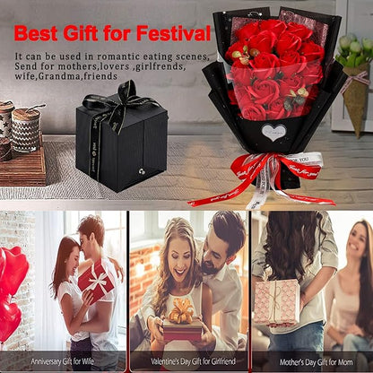 EIGHTOWN Roses Bouquet Artificial Flower - Preserved Red Rose Flowers with Love Necklace for Her - Unique Gifts Valentine's Day, Mother's Day, Thanksgiving, Birthday, Anniversary