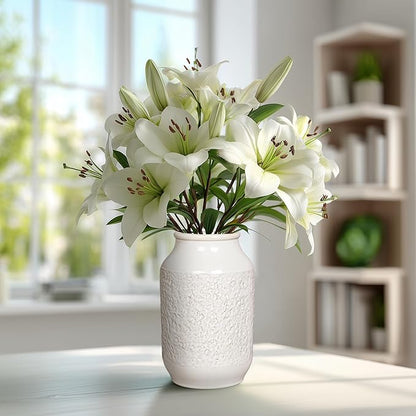 White Ceramic Vase, Minimalist White Vases for Flowers, Modern Decorative Vase for Home Decor, Centerpiece Wedding Dining Living Room Kitchen Decor 9 inch