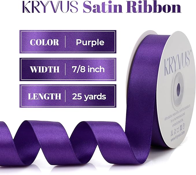 Double Faced Purple Satin Ribbon, 7/8 Inch X 25 Yards Polyester Ribbon for Gift Package Wrapping, Crafts, Bow Making, Sewing, Flower Bouquet, Wedding Party Decor