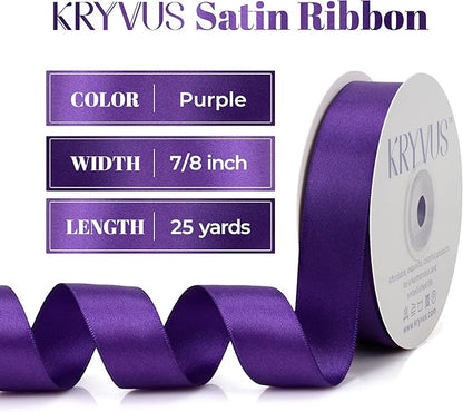 Double Faced Purple Satin Ribbon, 7/8 Inch X 25 Yards Polyester Ribbon for Gift Package Wrapping, Crafts, Bow Making, Sewing, Flower Bouquet, Wedding Party Decor