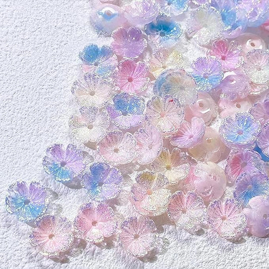 50Pcs Gradient 5 Petal Flower Beads for Jewelry Making Colorful Flower Beads for Bracelets Kit 9.6mm Acrylic Flowers Bead Pretty Aesthetic Floral Spacer Bead for Crafts Keychain Earring Necklace