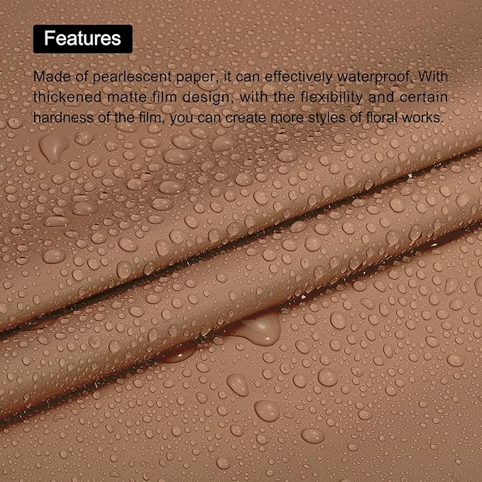 MECCANIXITY Pearlescent Film Flower Wrapping Paper 22.8x22.8 Inch Waterproof for DIY Crafts, Gift/Gift Box Packaging Caramel Color Pack of 10