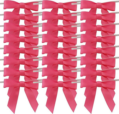 50pcs 2-1/2" Hot Pink Satin Ribbon Bows with Twist Tie Bows for Christmas Gift Packing&Wrapping (Hot.Pink)