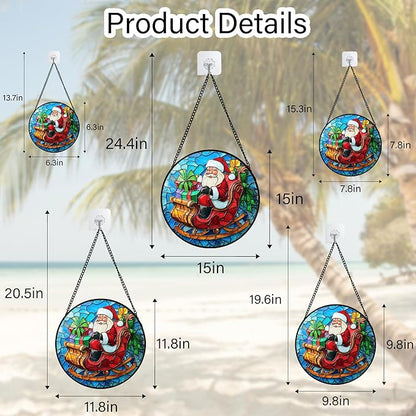 Stained Glass Window Hanging - Red Santa Claus Gift Box Suncatcher for Doors Home Christmas Decoration Winter Sun Catcher Thanksgiving New Year Birthday Gift for Women Men Mom Nana 11.8 in