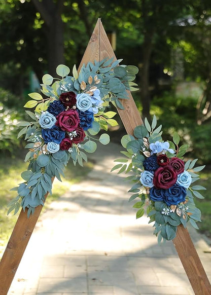 Artificial Navy Blue and Burgundy Wedding Arch Flower Swags Set of 2 for Welcome Signs, Reception and Ceremony Decorations - Navy Blue Floral Decor