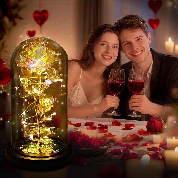 Childom Christmas Rose Gifts for Women,Birthday Gifts for Women Mom Christmas,Flowers for Delivery Prime,Colorful Light Up Rose in A Glass Dome,Anniversary Rose Gift for Her Grandma Valentines Day