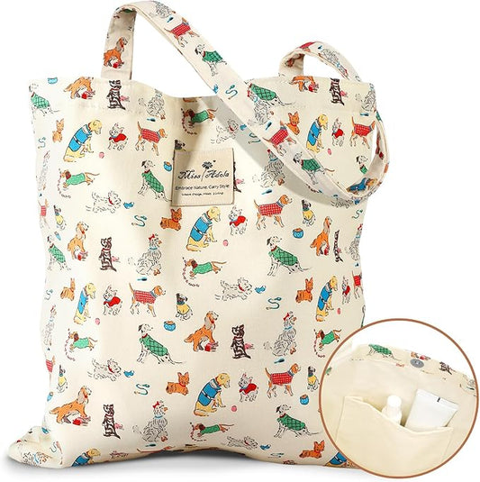 Aesthetic Cotton Tote Bag for Women - Reusable Shoulder Bag with Buckle Fabric Bag for Gym, Travel, Work